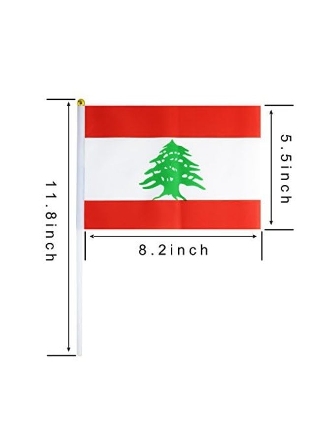 علم لبنان الوطني حجم A5 يدوي مع عصا – قماش بالألوان الأحمر والأبيض مع شجرة الأرز الخضراء – عبوة 5 قطع - Image 2